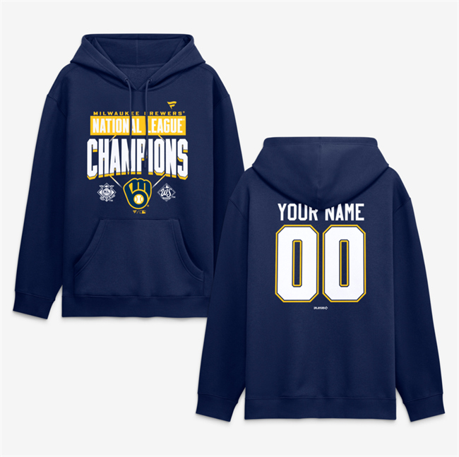 Men's Navy Milwaukee Brewers Custom 2026 National League Champions Name & Number Hoodie